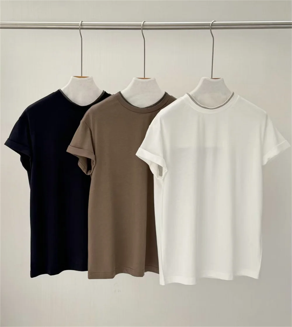 

Women's Spring/Summer New Short-Sleeve T-Shirt Round Neck Solid Color Simple Versatile Knit Top