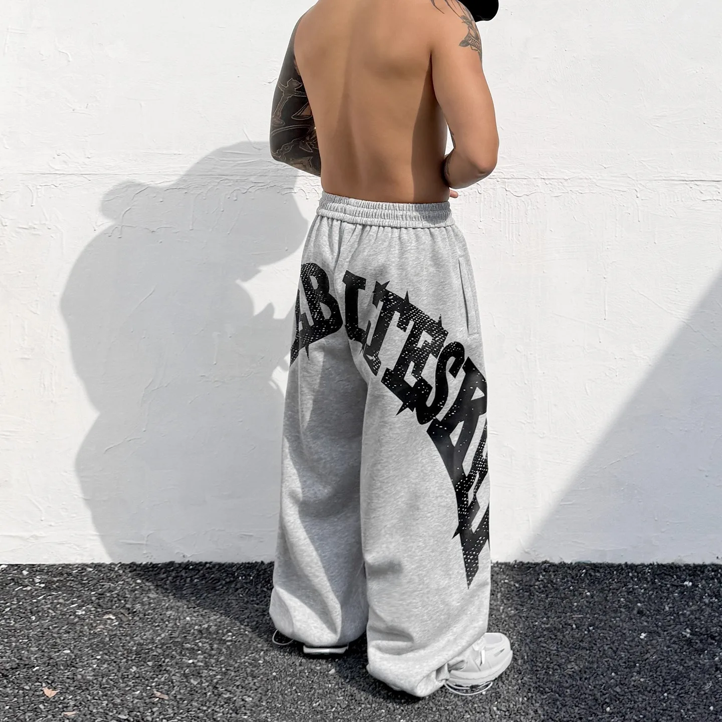 American Street Style Loose Wide Leg Drawstring Casual Pants Men Straight Hip Hop Trendy Sports Long Trousers Casual Pants
