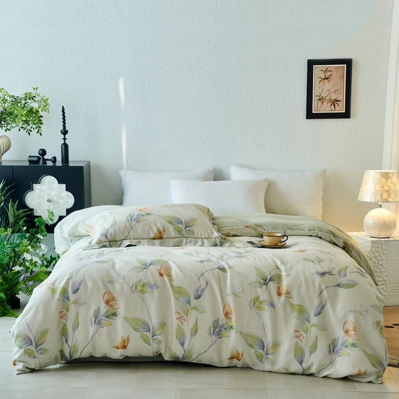 100% Lyocell Tencel Dekbedovertrek 1 stuk Bloemenprint Met Rits Schoonheid Bloemenprint Dekbedovertrek Kingsize Dekenhoes