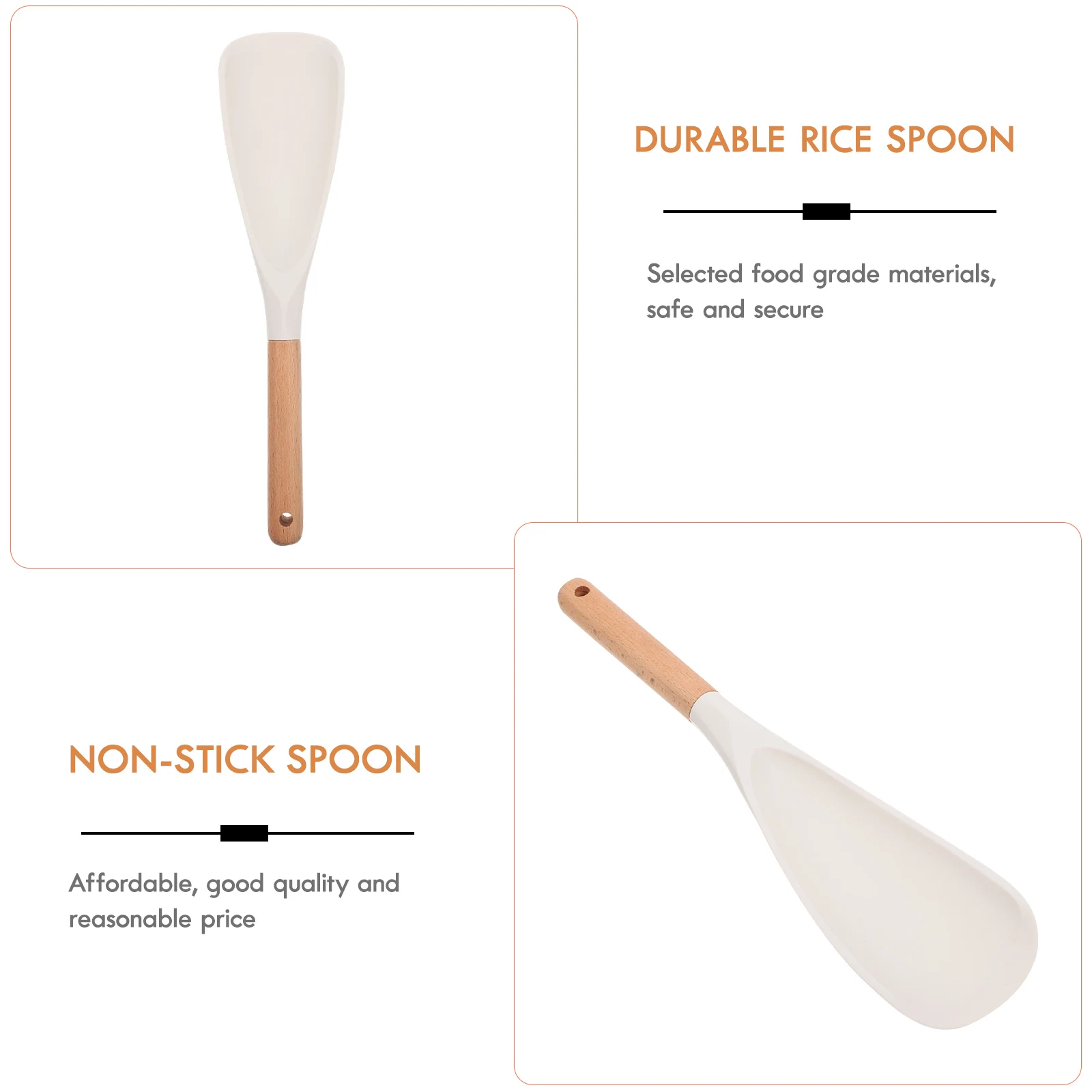 

Rice Cooker Spoon Silicone Wood Non stick Kitchen Utensils Rice Paddle Serving Tool Easy Clean Portable Storage