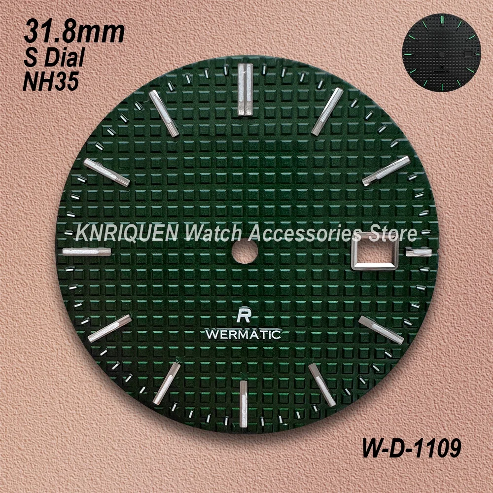 31.8mm S Logo Dial Fit NH35/NH36 Japan Movement Green Luminous New Oak Watch Modification Accessories