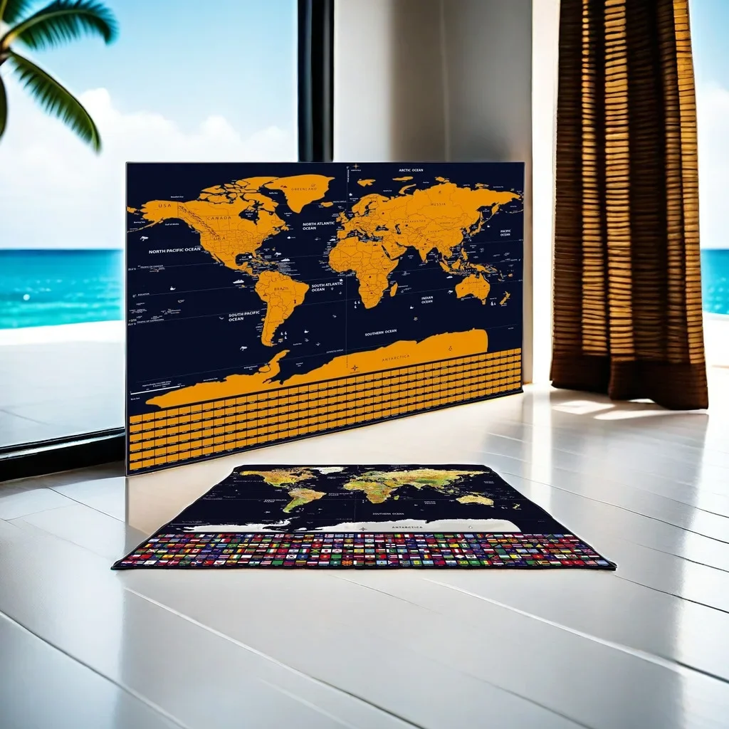 Scratch off GlobalMaps Poster with National Flags and Stunning Gold Foil – Deluxe Scratch Maps A Must-Have for Travel Lovers m0