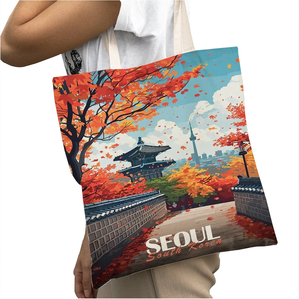 

Famous City London Paris Tokyo Scenery Big Capacity Women Shopping Bags Lady Shopper Bag Eco Supermarket Tote Handbag 40x45cm