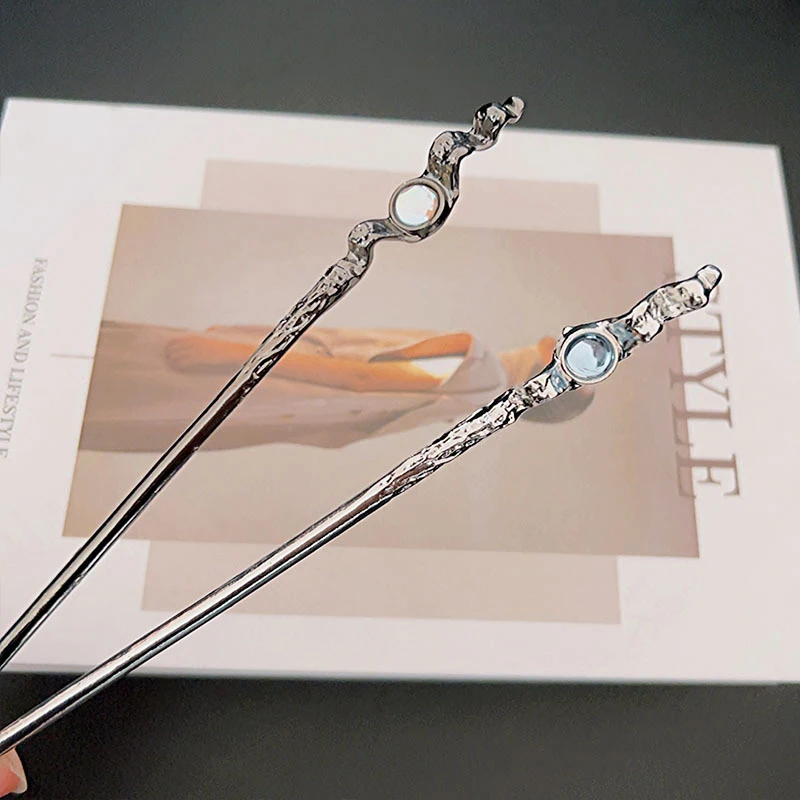 Vintage Moonstone Hairpin Black and White Hairpin Pearl Chinese Hair Accessories Simple Cheongsam Accessories Hairpin