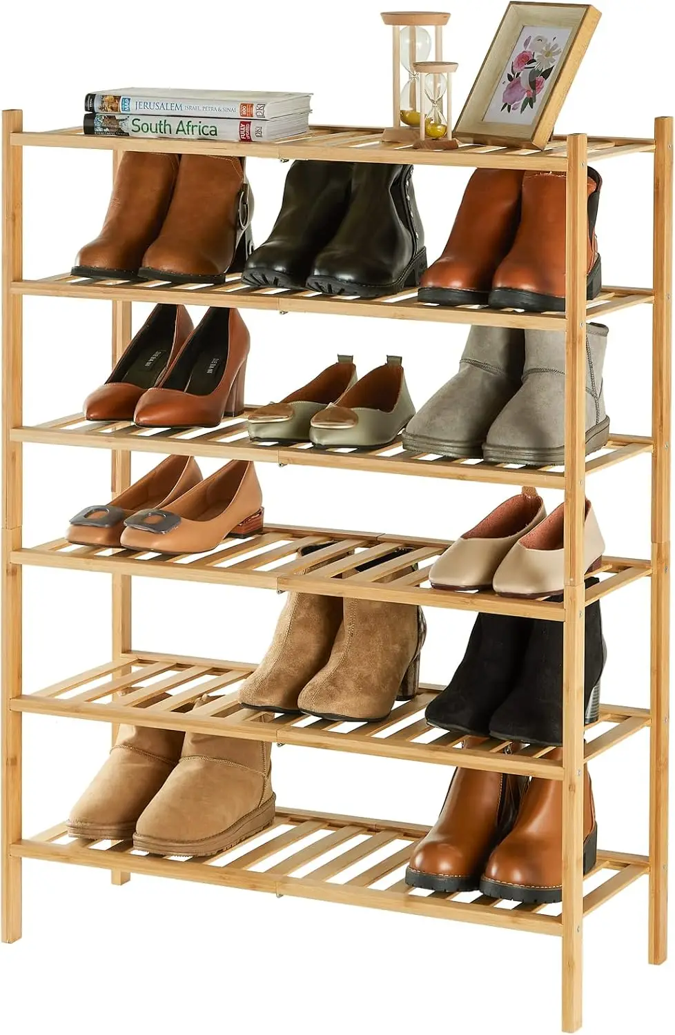 

6-Tier Bamboo Shoe Rack, Stackable Heavy Duty for Entryway Bedroom Hallway Closet