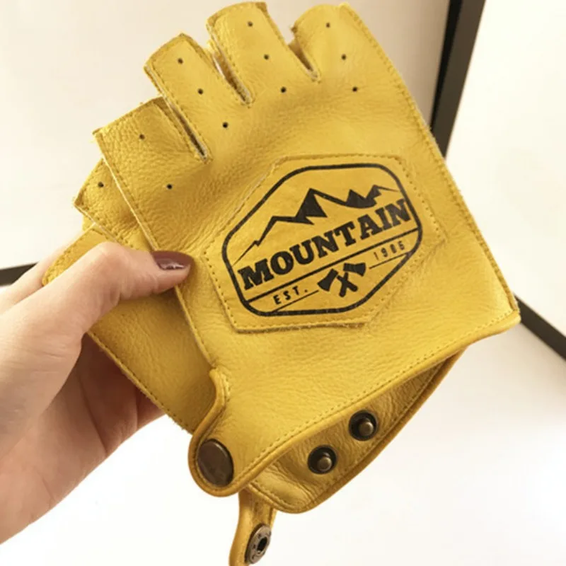 

Driving Mens/Women Racing Bike Knight Leather Motorcycle Spring Summer Half-finger Retro Gloves Motorbike Cowhide Vintage Gloves