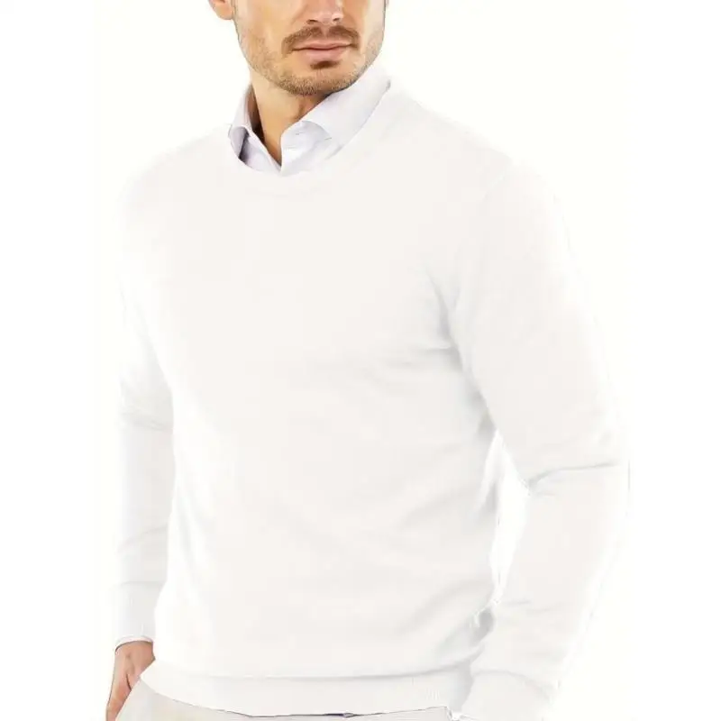 

Men's Pure Color round Ne Knitted Sweater New Sle Imported Coolmax Fiber Collar Nine Sve Length Deformation Resis...