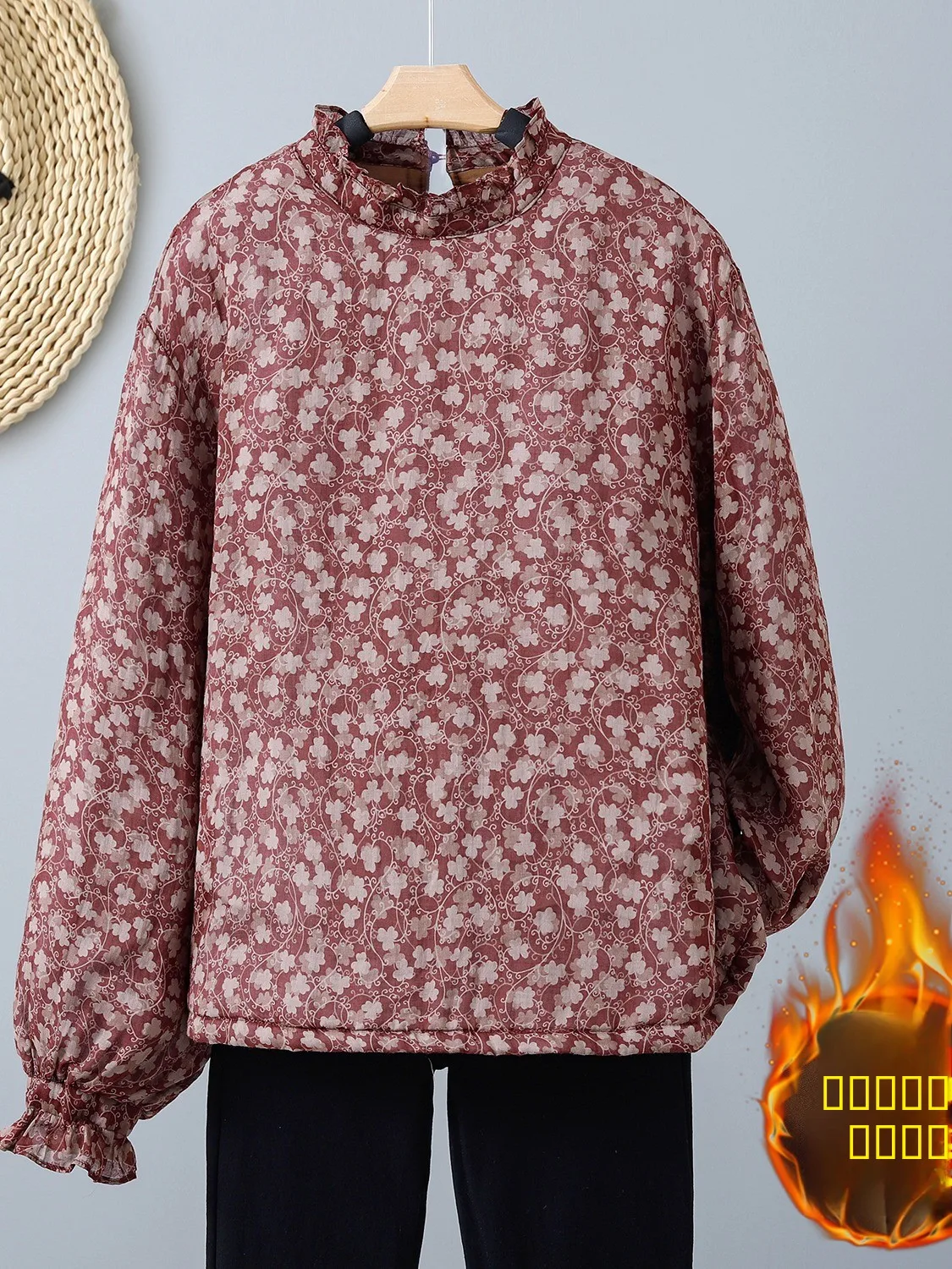 

Ретро-пальто женское зимнее утепленное с цветочным принтом, модное, теплое, с воротником-ушками, хлопковое, для ношения под одеждой