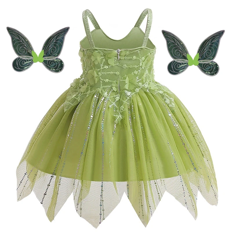 

Halloween Cosplay Peter Pan Fairy Wing Style Gauze Patchwork Green Princess Dress Girls' Dress Halter Puffy Dress
