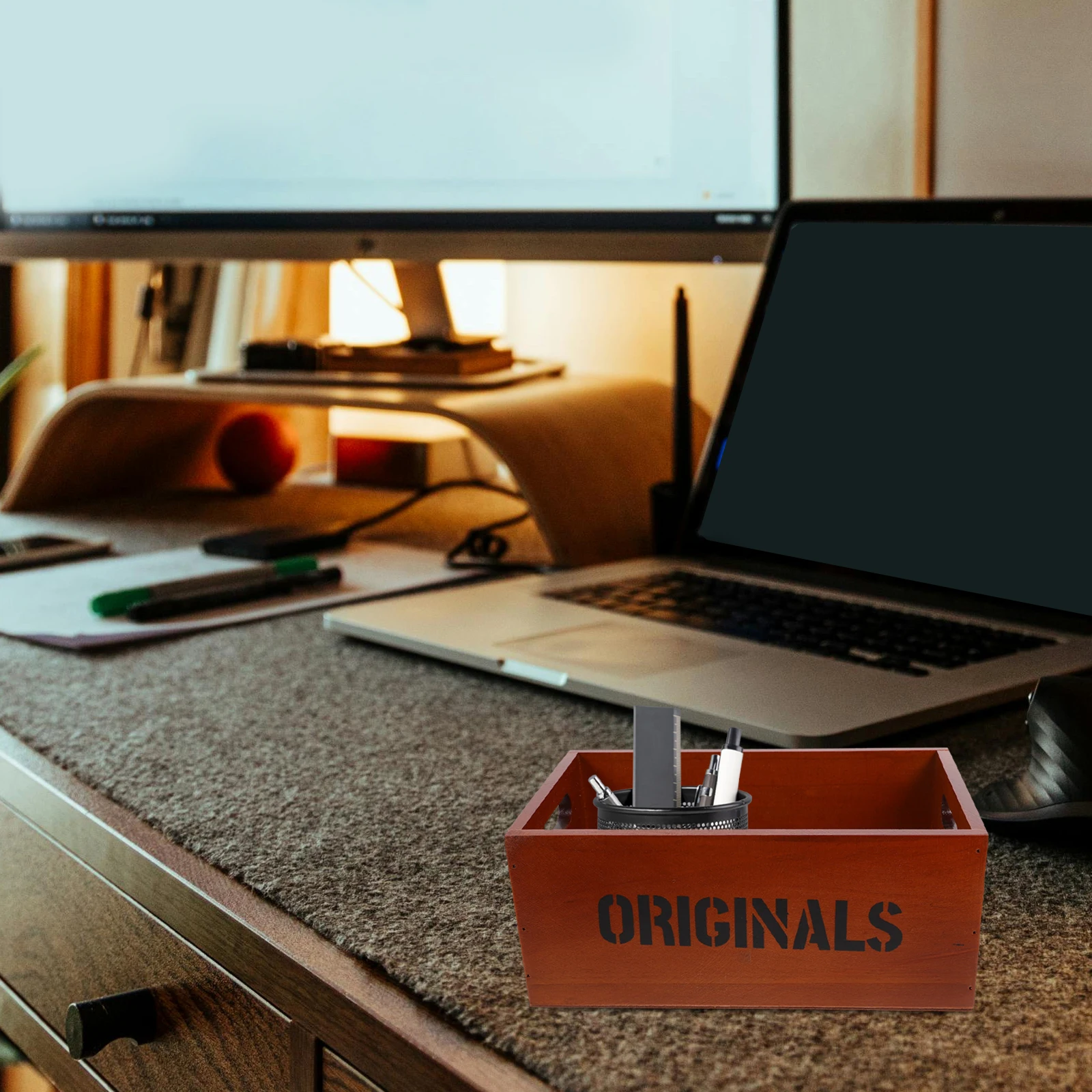 

Wooden Desktop Storage Box Small Size Office Supplies Organizer Crate Retro Design Wood Material Storage Solutions Home