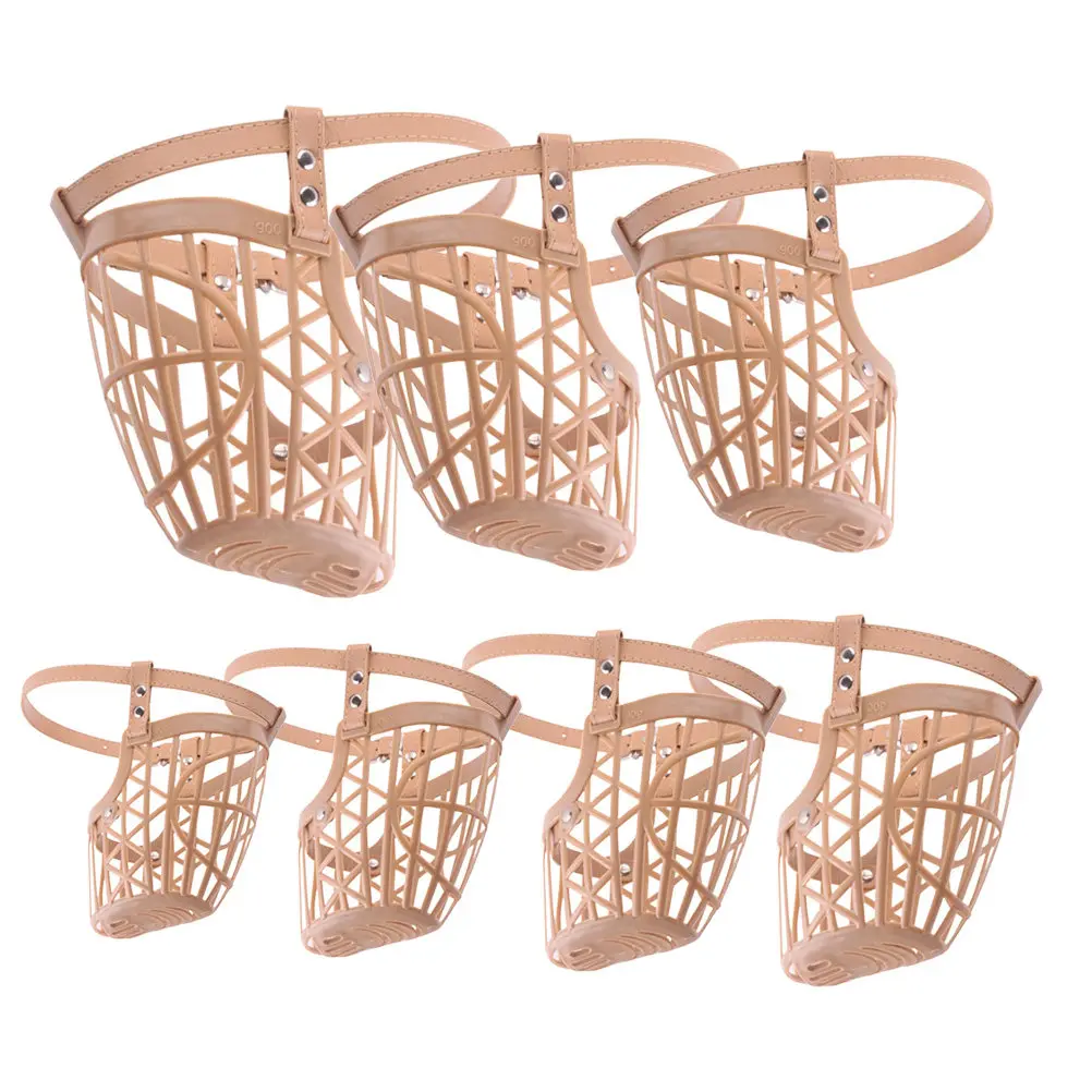 1Set 7 Size Plastic Basket Dog Muzzle Set Soft PU Adjustable Strap Breathable Comfortable Skin Friendly Anti Bite