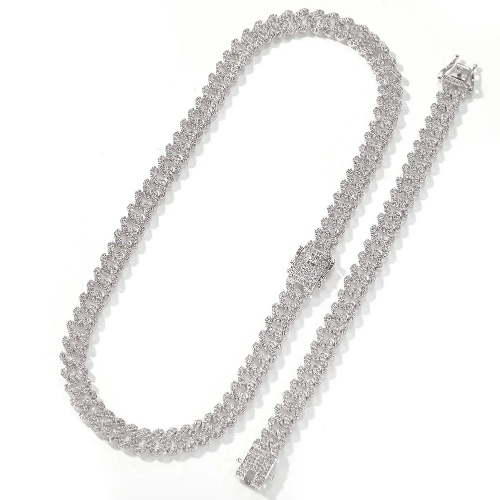 

12mm Fashion Men Women Cuban Chain Necklace Rose Gold Pink Full Diamond Hip Hop Rap Jewelry Accessories