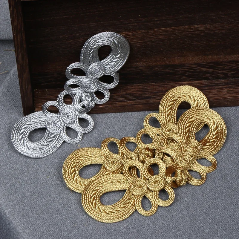 DoreenBeads Gold Silver Chinese Frog Buttons Handmake Flower Fastener Button Chinese Knot Buttons DIY Cheongsam Tang Suit 1Pair