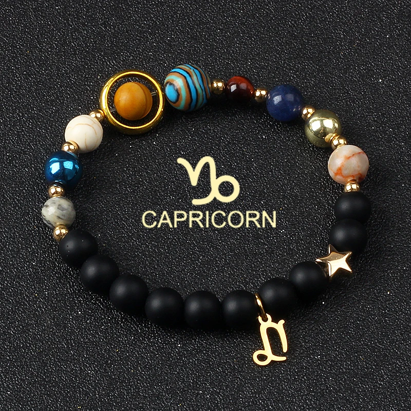 Universe Galaxy Eight Planets 12 Constellation Bracelets for Women Natural Stone Solar System Bracelets Libra Virgo Leo Jewelry