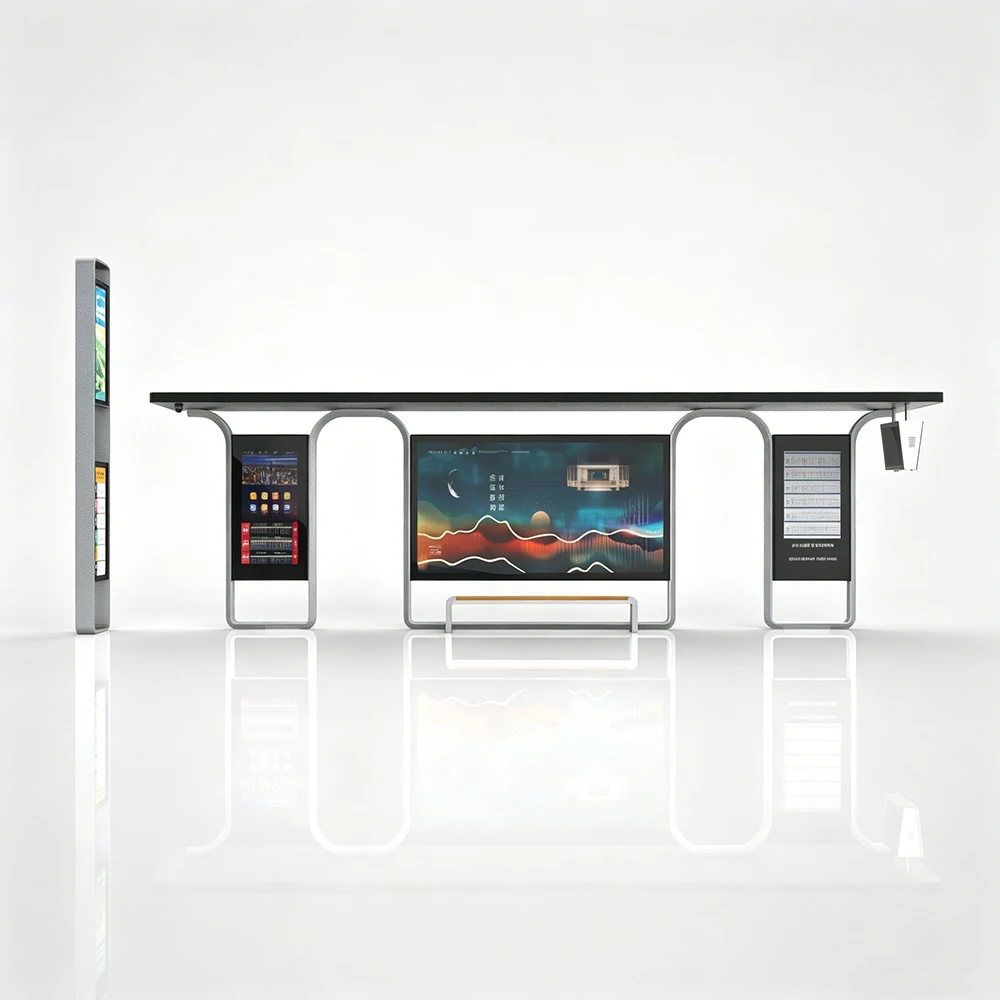 Solar Energy Smart Bus Stop Shelter with Independedent Sign and Integrated Advertising LCD Display