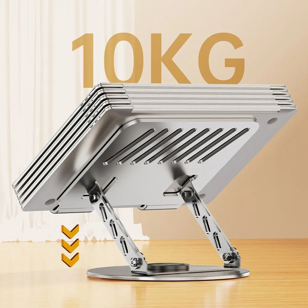 360 ° حامل لوحي قابل للدوران، حامل كمبيوتر لوحي قابل للطي وقابل للتعديل، حامل كمبيوتر محمول معدني محمول لأجهزة الكمبيوتر المحمول مقاس 10-17 بوصة #5