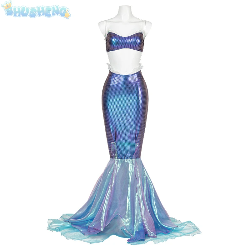 Little Mermaid Cosplay Costume Set para Crianças, Ariel Girl Princess Dress, Roupas de Halloween, Festa de Carnaval, Crianças e Adultos, Novos Filmes