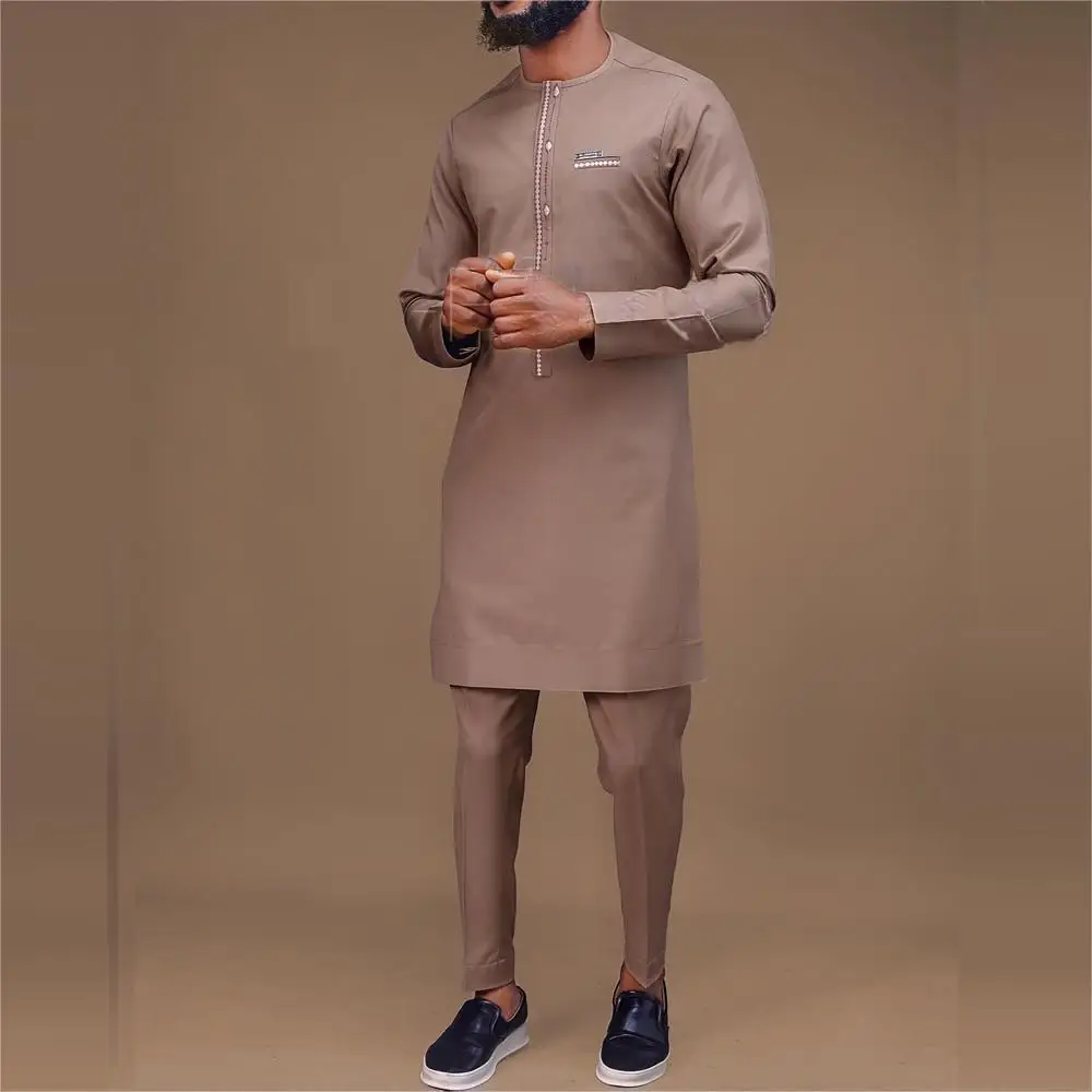 Kaftan brodé à manches longues pour hommes, tenue africaine décontractée, haut et pantalon, Dashiki traditionnel, tenue de mariage, 2 pièces par