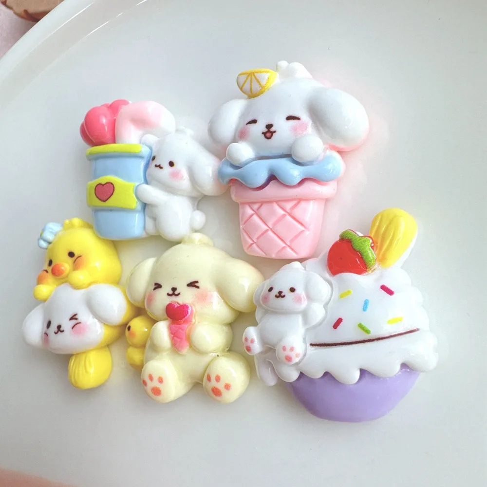 5Pcs cute cake dog cartoon resin flatback supplies diy kawaii resin accessories crafts materials scrapbooking embellishment