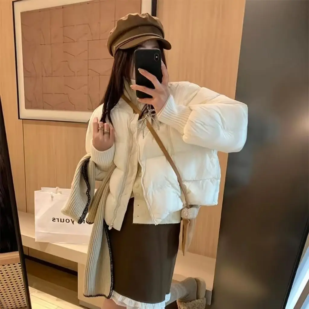 Thickened Knitted Cotton Jacket Baseball Collar Stand-up Collar Bread Style Women's Short Coat Winter Commute Polyester Fiber
