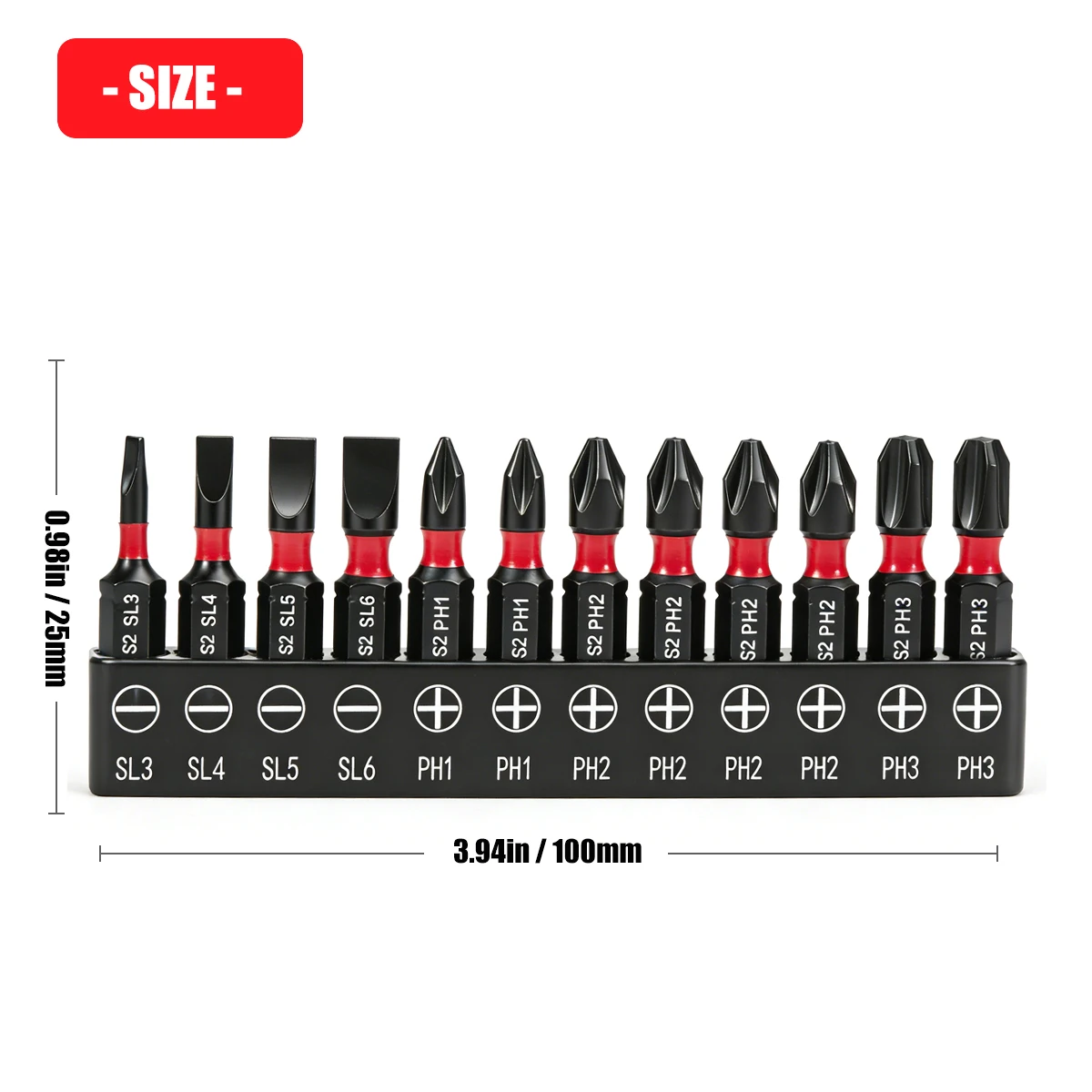 Industriequalität, langlebige Mehrzweck-Schraubendreher-Bits für Kreuzschlitz- und Schlitzschraubendreher, 12-teiliges Set, S2 Premium-Stahl, 25 mm – Detail 2