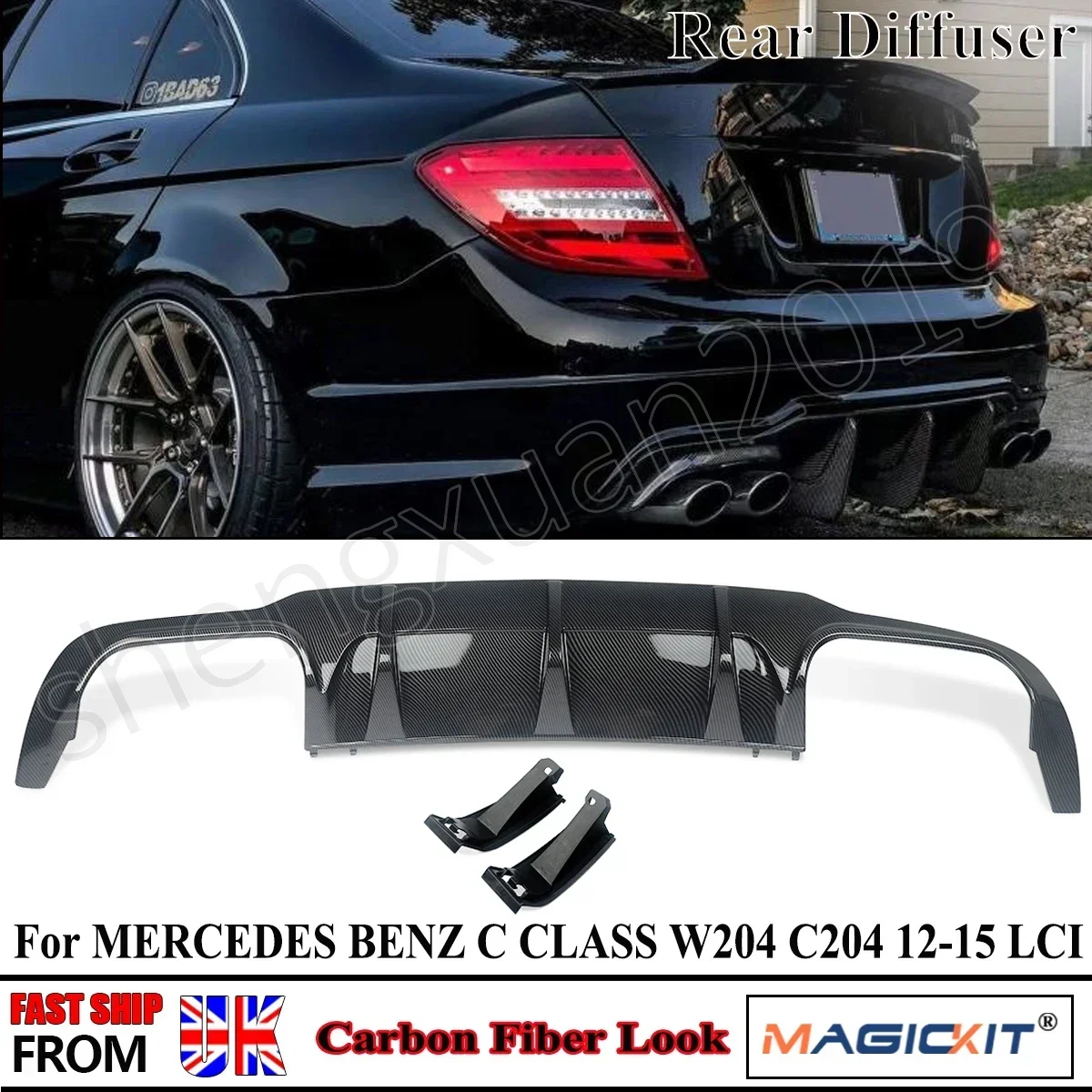 

MagicKit для MERCEDES C-CLASS W204 12-15 C63 AMG стильный диффузор для заднего бампера CARBON LOOK