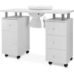 Manicure Table Nail Desk W/Electric Dust Collector, Nail Makeup Storage for Beauty Salon W/Lockable Wheels,Wrist Cushion