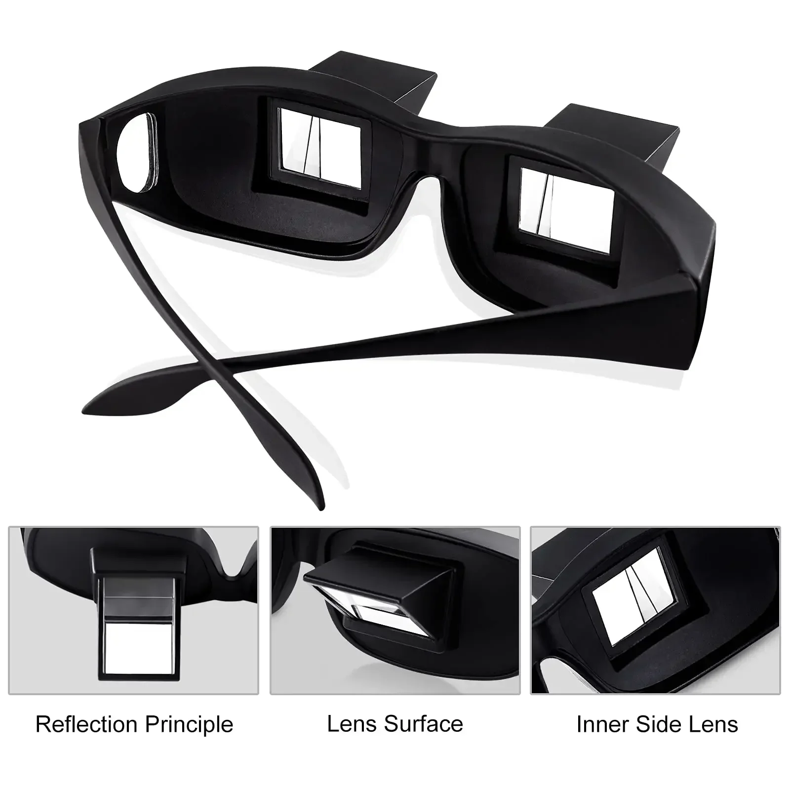 Prism Lazy Glasses HD, Bed Reading Refraction Eyewear, Hands-Free for Phone/TV, Universal Reversible Lenses, Anti-Eye Strain