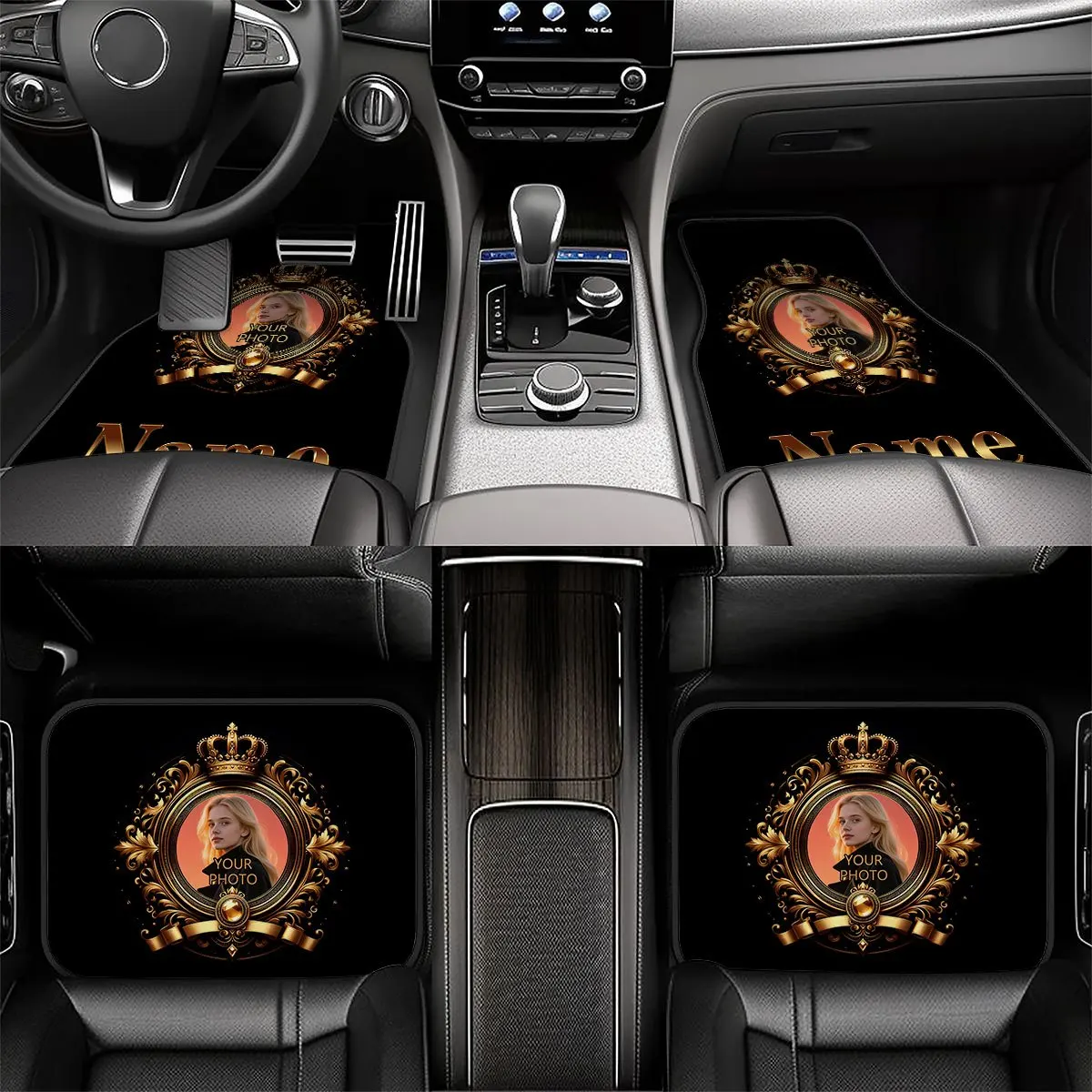 4pcs Customizable Car Mats With Personalized Image And Name - Perfect Gift For Christmas, Halloween, Father's Day, And Valentine