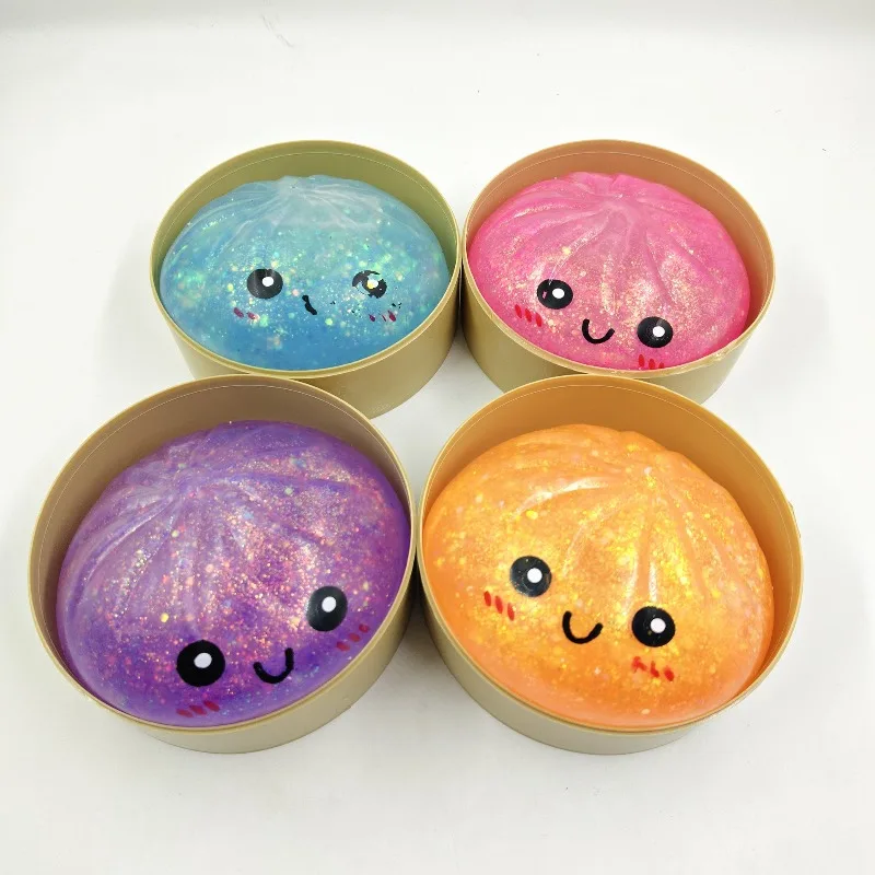 Jouet sensoriel anti-stress extensible en forme de dumpling scintillant de 15 cm avec boîte, cadeau de bureau pour anniversaire