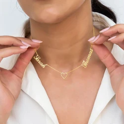 Freeteeme Personalized Custom Multiple 1-3 Names Necklace for Women Stainless Steel Cross Zircon Heart Chain Collar Jewelry Gift
