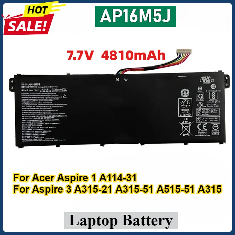 

New AP16M5J Laptop Battery For Acer Aspire 1 A114-31 For Aspire 3 A315-21 A315-51 A515-51 A315 High Quality Batteries 4810mAh