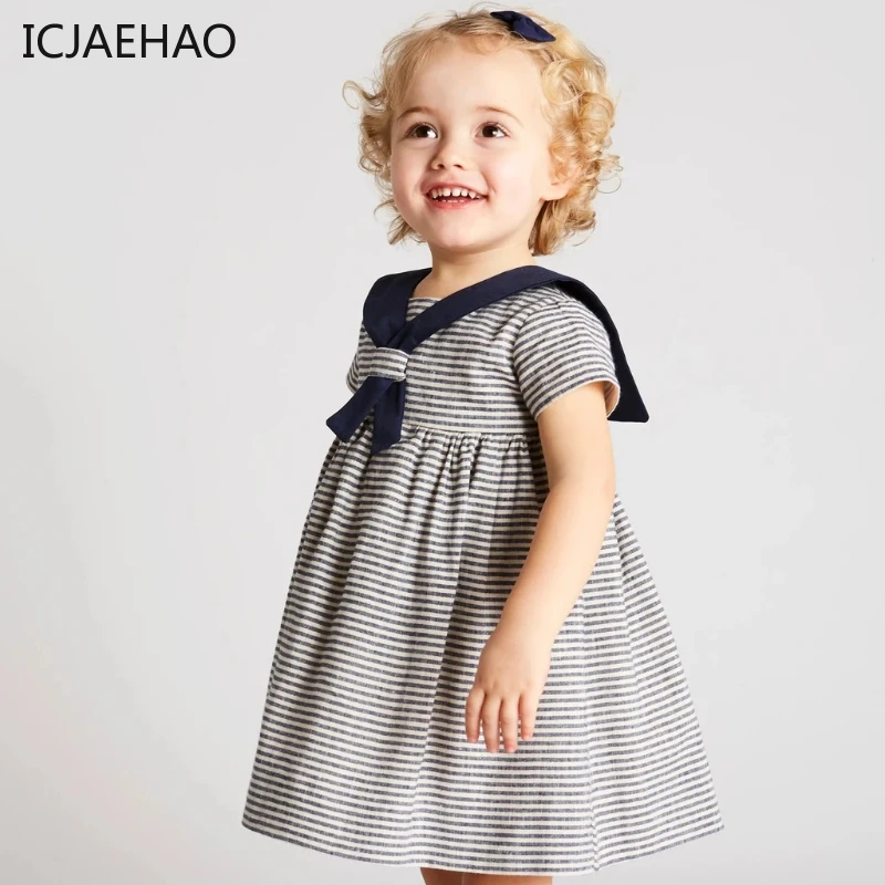 

ICJAEHAO 2024 Girl Dress Spanish Children's Navy Style Kids Clothing Boys Suit Cotton and Linen Sister Outfit Summer Matching