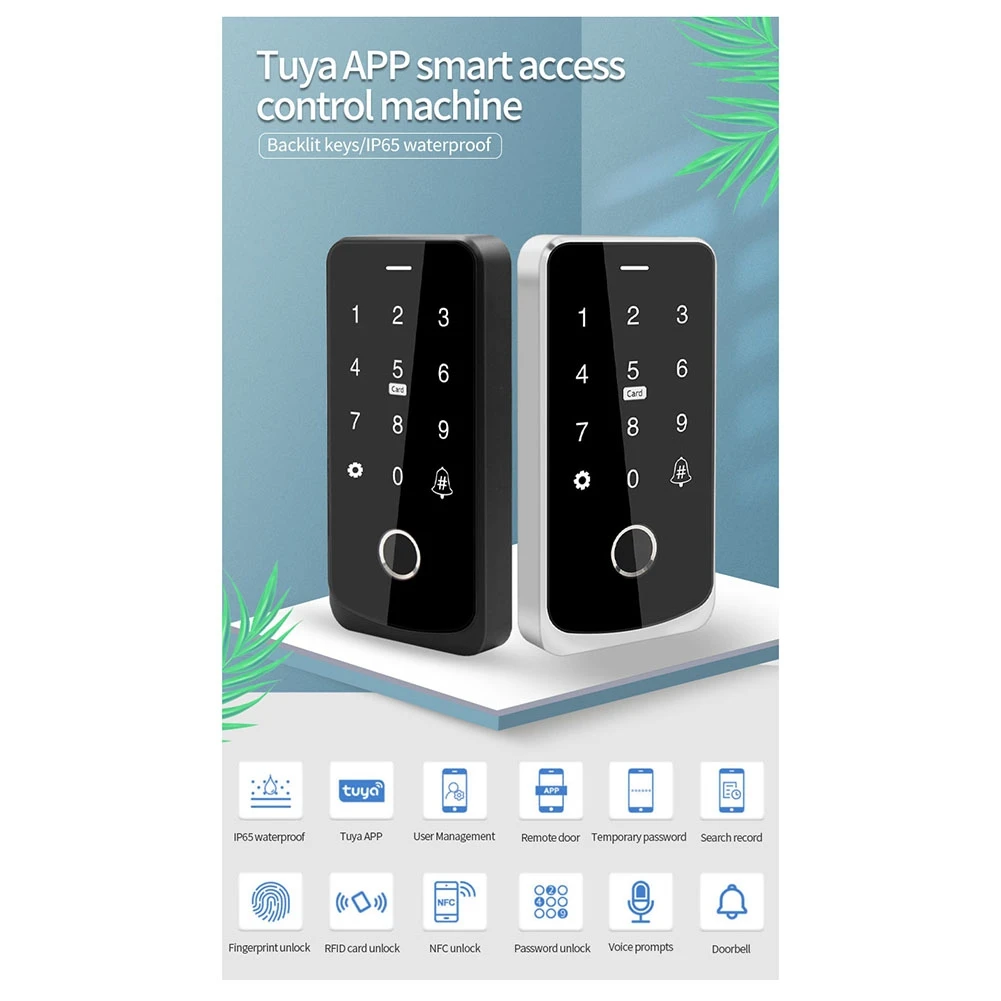 

[LXYA68Z!] Tuya APP Access Control Keyboard Bluetooth Remote Control RFID IC M1 Card Fingerprint Access Keypad TF9-Tuya