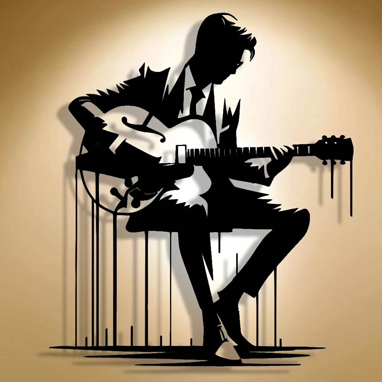 2D Metal 1pc Exquisite Craftsmanship, Finely Made:  Abstract Art, Halloween Intricate Hollow-Out Men Playing Guitar Metal Plaque
