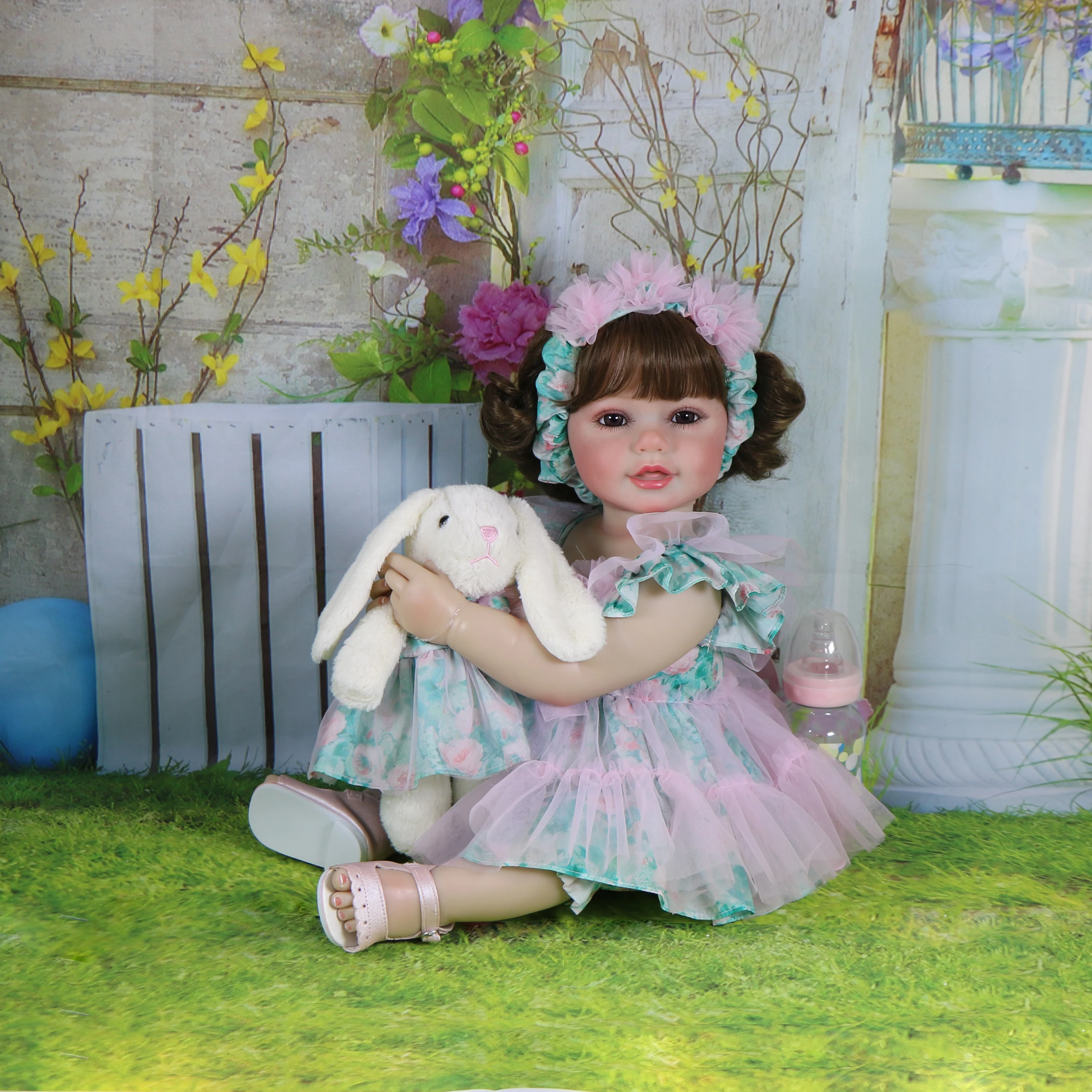 Reborn Toddler Girl Doll -22 inch Garden Play Baby with 3D Painted Skin on full vinyl with Rooted hair Christmas Gift