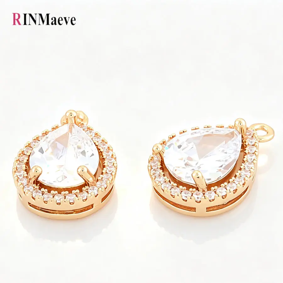 4PCS 12*17MM 18KGold Color Plated and Zircon Drop Charms Necklace Pendants Earing Jewelry Making Supplies Diy Accessories