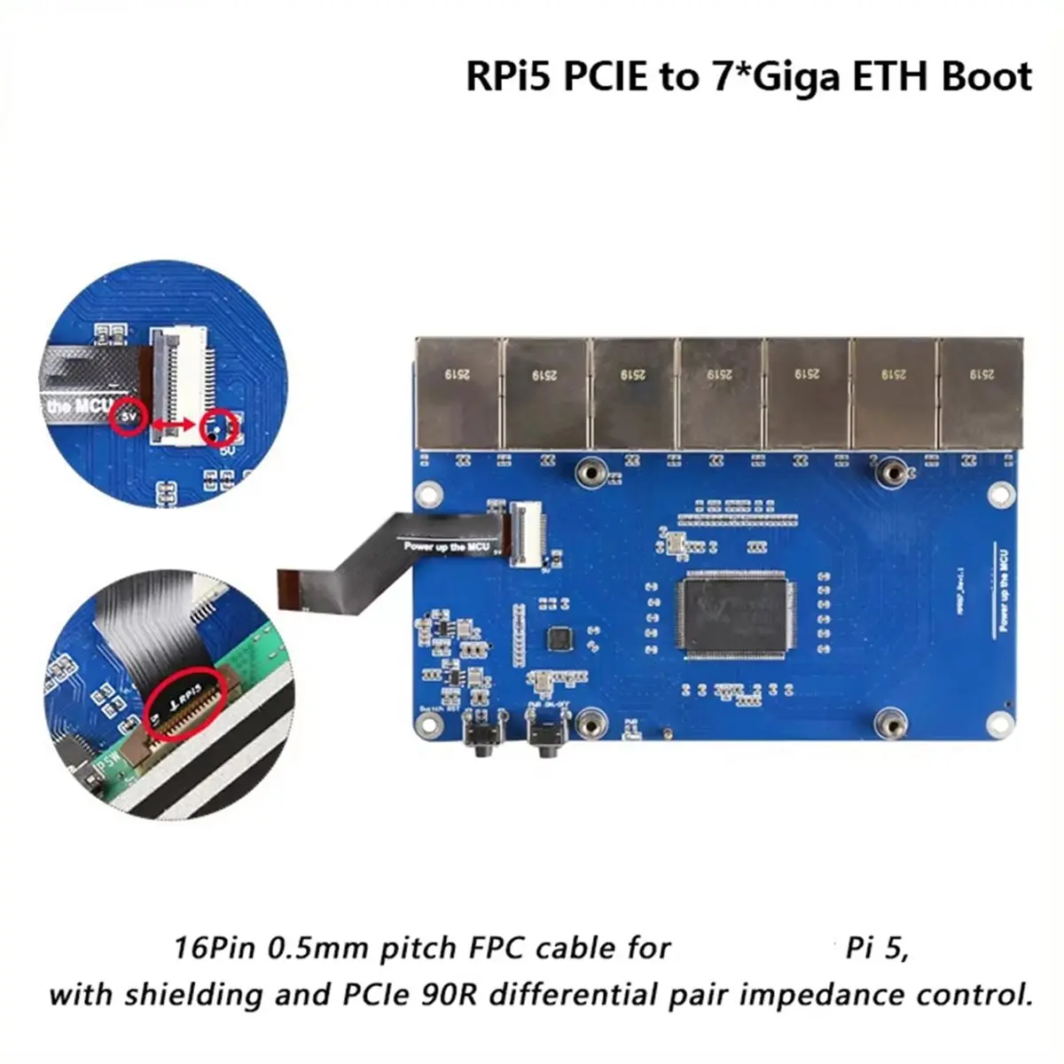 2026 New MPRG7, for 5 PCIE to 7xGiga Ethernet Board, Driver Free with RPi OS and OpenWRT, Support , Router B
