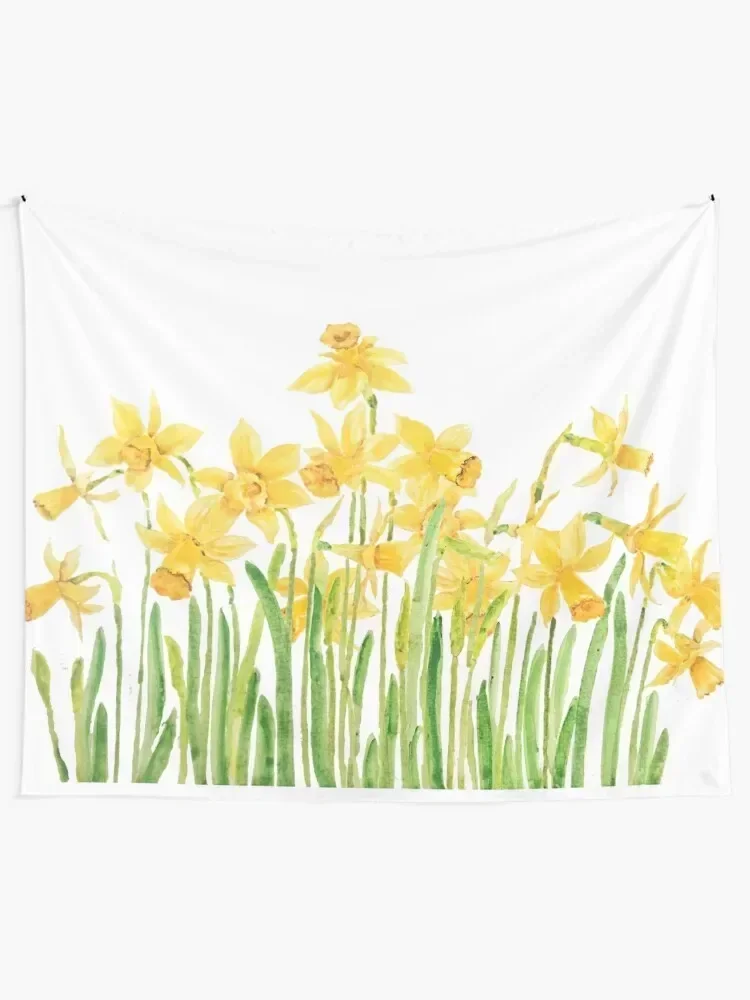 yellow daffodils field watercolor Tapestry Wall Decoration Wall Mural Tapestry