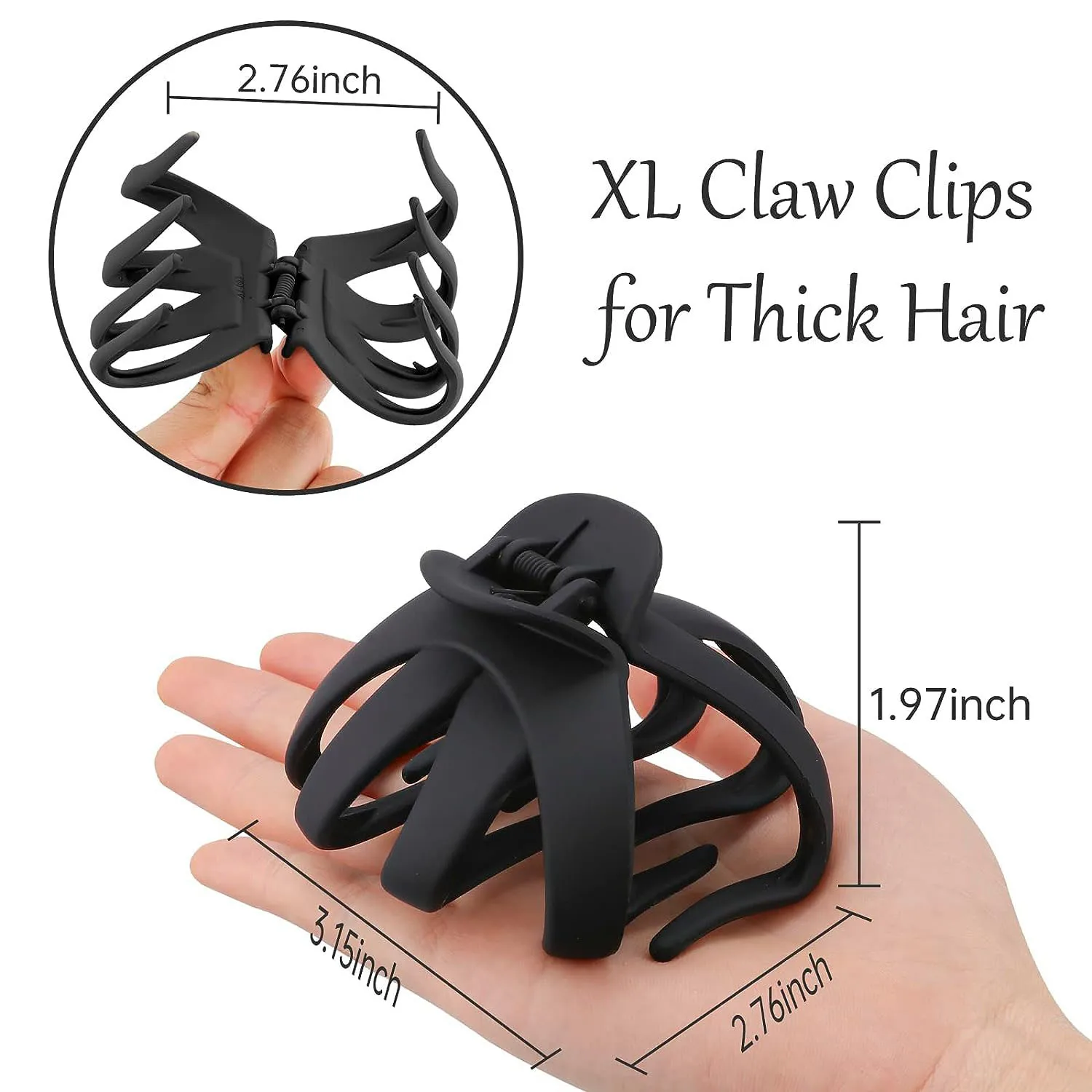 Claw Clips for Thick Hair Black Hair Clips for Thick Hair 3.15\'\' Matte Hair Clips 1Pcs Octopus Hair Clip