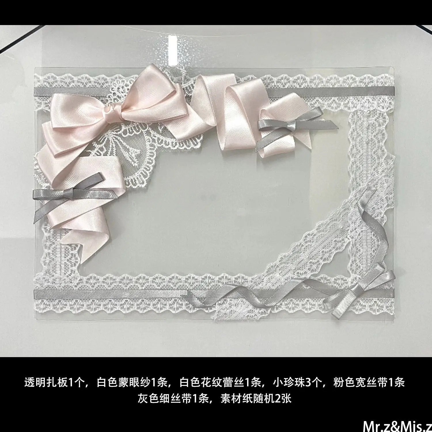 Lace Satin Bow Ita Board DIY Craft Kit Transparent Acrylic Photocard Badge Display with Vintage Letter Paper 5 Colors Optional