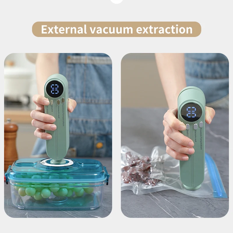 1 Portable vacuum sealer, USB rechargeable vacuum food sealer, LED display, multi-functional food preservation system, suitable view 3