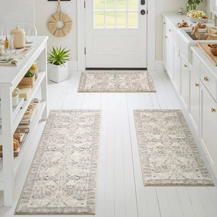 

Boho Kitchen Rug Sets of 3, Non Slip Washable Faux Wool Kitchen Mats for Floor, Thick Soft AntiFatigue Comfort Standing Mat Runn