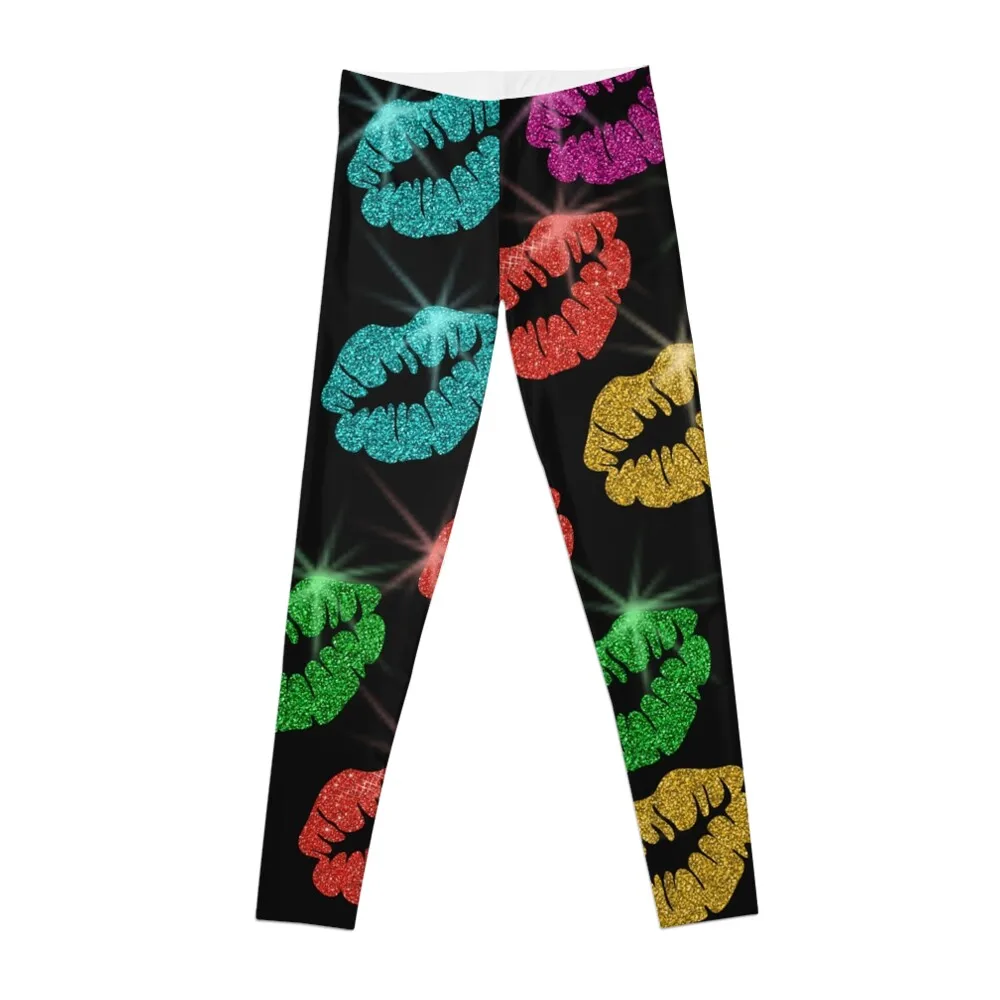 Colorful Lips With Glitter (Faux) Lipstick Leggings sports for high waist Womens Leggings