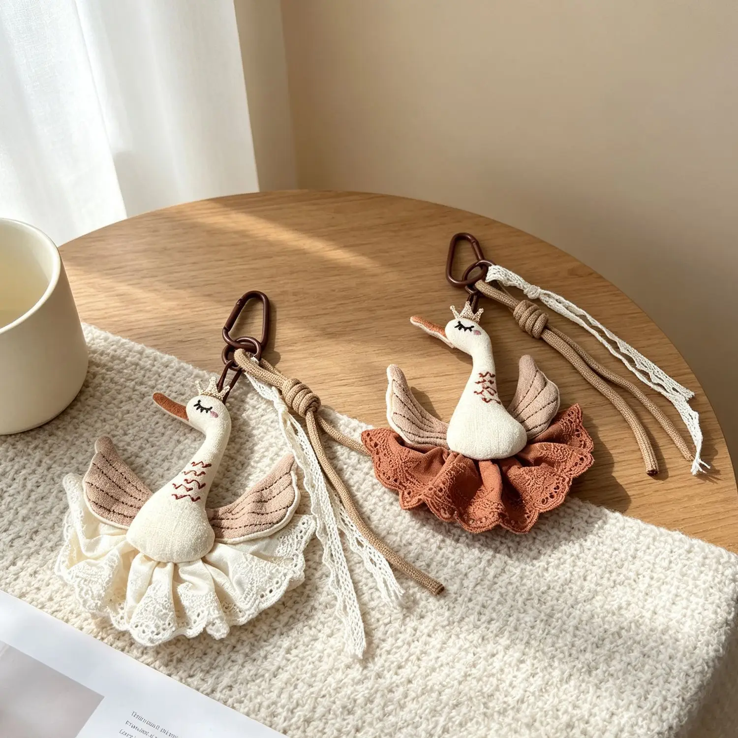 Cloth Swan Charm Retro Forest Adorable Cute Keychain Pendant for Bag Phone Soft Durable Premium Lightweight Stylish