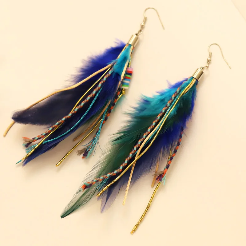 Colorful Feather Earrings for Women Bohemian Handmade Jewelry Wholesale Long Tassel Clay Beads Drop Earrings Female Girls Gifts