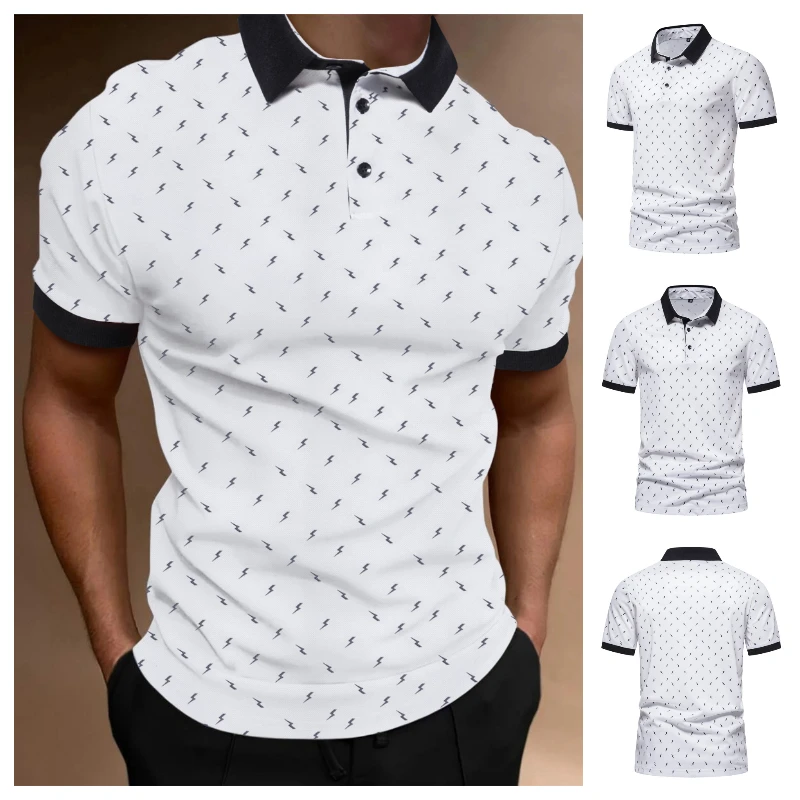 

2023 New Summer Men's Polo T-shirt High Quality Lightning Printed Leisure Breathable Fashion T-shirts Men's Clothing