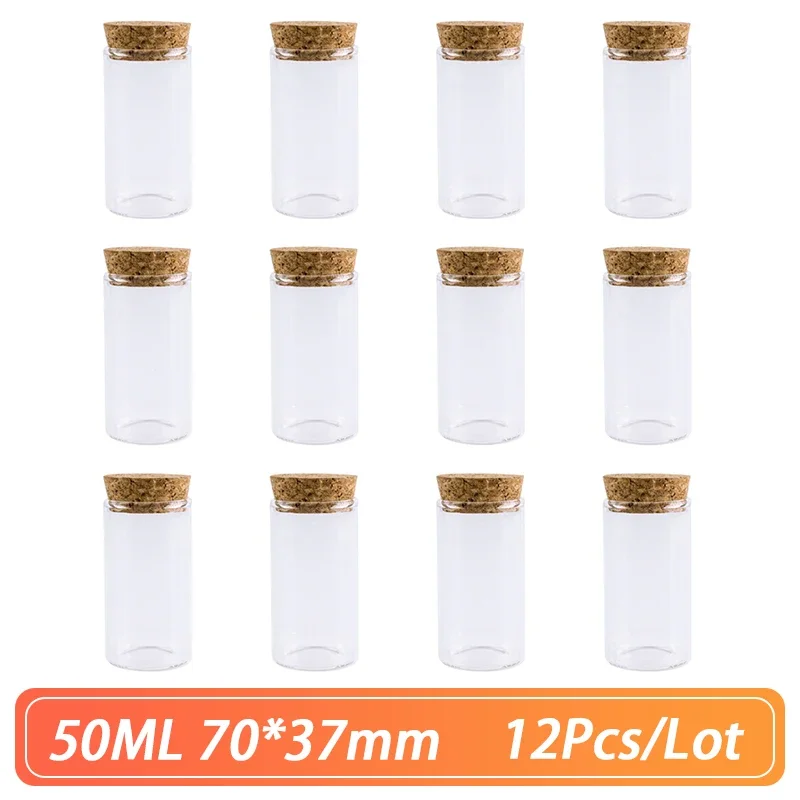 6pcs/Lot 70*37mm 50ml Small Glass Bottles Stopper Corks Crafts Jars Mini Transparent Empty DIY Glass Vial Bottles Tiny Jars