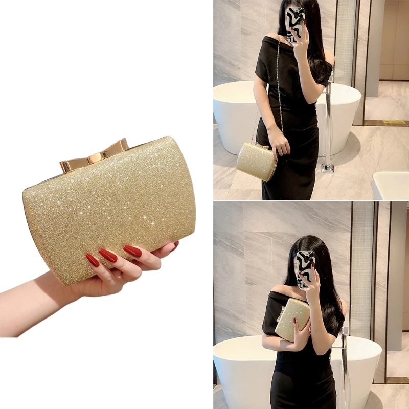 

Elegant Glitter Crossbody Bag with Removable Chain Handbag Party Evening Bags