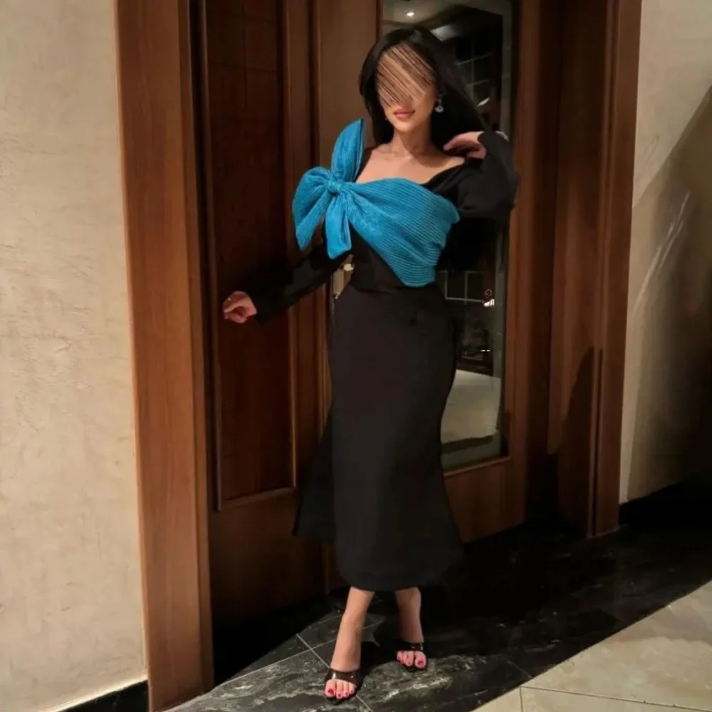 

Вечернее платье русалки по индивидуальному заказу, великолепное атласное платье для выпускного вечера с длинными рукавами и бантом, блестящее вечернее платье, вечернее платье